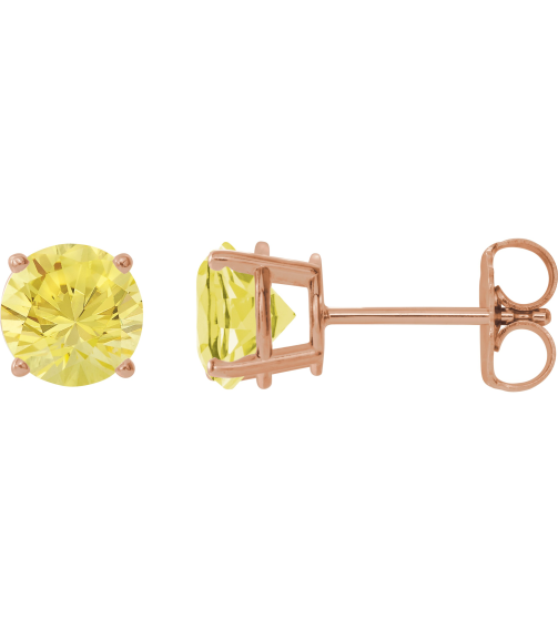 1874 14K Rose Set Round Lab-Grown Yellow Sapphire Pair 7 Mm Friction Friction Backs Included 4-Prong Polished Lab-Grown Yellow Sapphire Stud Earrings