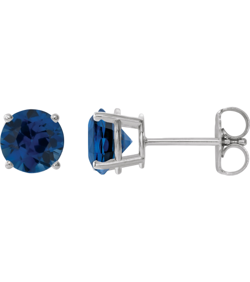 1874 14K White Set Round Lab-Grown Blue Sapphire Pair 7 Mm Friction Friction Backs Included 4-Prong Polished Lab-Grown Blue Sapphire Stud Earrings