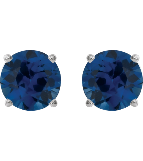 1874 14K White Set Round Lab-Grown Blue Sapphire Pair 7 Mm Friction Friction Backs Included 4-Prong Polished Lab-Grown Blue Sapphire Stud Earrings