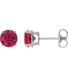 1874 14K White Set Round Lab-Grown Ruby Pair 7 Mm Friction Friction Backs Included 4-Prong Polished Lab-Grown Ruby Stud Earrings