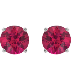 1874 14K White Set Round Lab-Grown Ruby Pair 7 Mm Friction Friction Backs Included 4-Prong Polished Lab-Grown Ruby Stud Earrings