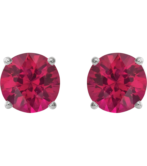 1874 14K White Set Round Lab-Grown Ruby Pair 7 Mm Friction Friction Backs Included 4-Prong Polished Lab-Grown Ruby Stud Earrings