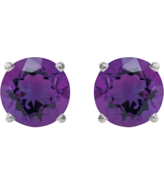 1874 14K White Set Round Natural Amethyst Pair 7 Mm Friction Friction Backs Included 4-Prong Polished Natural Amethyst Stud Earrings