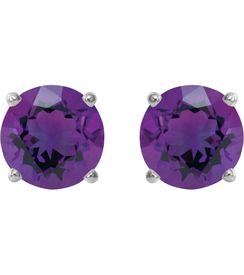 1874 14K White Set Round Natural Amethyst Pair 7 Mm Friction Friction Backs Included 4-Prong Polished Natural Amethyst Stud Earrings