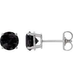 1874 14K White Set Round Natural Onyx Pair 7 Mm Friction Friction Backs Included 4-Prong Polished Natural Onyx Stud Earrings