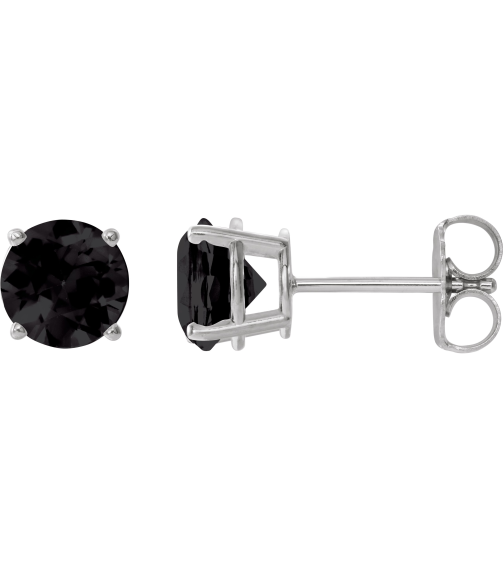1874 14K White Set Round Natural Onyx Pair 7 Mm Friction Friction Backs Included 4-Prong Polished Natural Onyx Stud Earrings