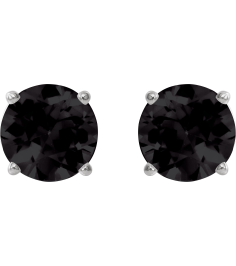 1874 14K White Set Round Natural Onyx Pair 7 Mm Friction Friction Backs Included 4-Prong Polished Natural Onyx Stud Earrings