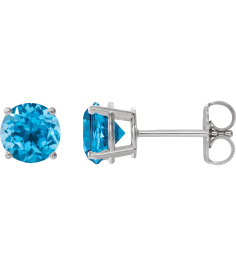1874 14K White Set Round Natural Swiss Blue Topaz Pair 7 Mm Friction Friction Backs Included 4-Prong Polished Natural Swiss Blue Topaz Stud Earrings