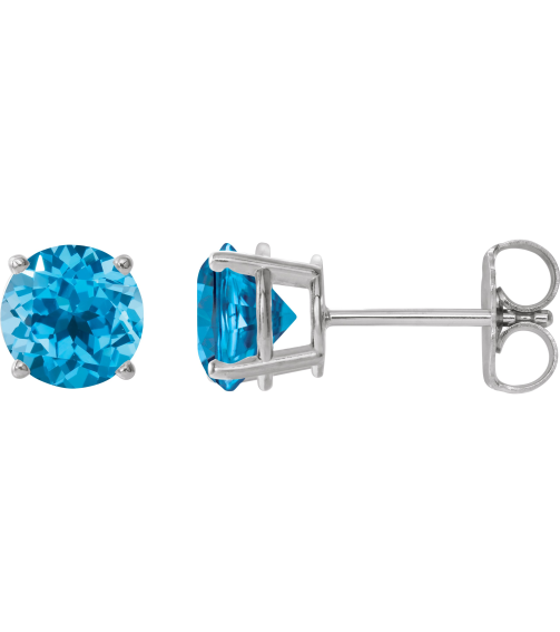 1874 14K White Set Round Natural Swiss Blue Topaz Pair 7 Mm Friction Friction Backs Included 4-Prong Polished Natural Swiss Blue Topaz Stud Earrings