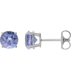 1874 14K White Set Round Natural Tanzanite Pair 7 Mm Friction Friction Backs Included 4-Prong Polished Natural Tanzanite Stud Earrings