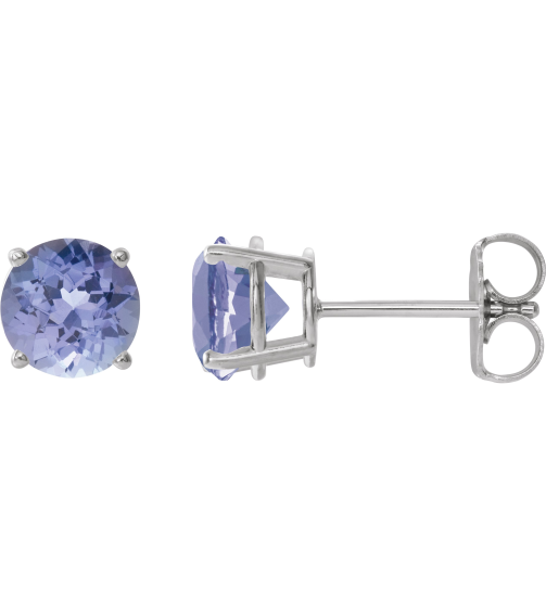 1874 14K White Set Round Natural Tanzanite Pair 7 Mm Friction Friction Backs Included 4-Prong Polished Natural Tanzanite Stud Earrings