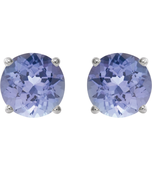 1874 14K White Set Round Natural Tanzanite Pair 7 Mm Friction Friction Backs Included 4-Prong Polished Natural Tanzanite Stud Earrings