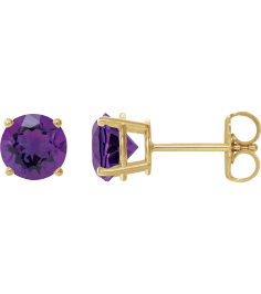 1874 14K Yellow Set Round Natural Amethyst Pair 7 Mm Friction Friction Backs Included 4-Prong Polished Natural Amethyst Stud Earrings