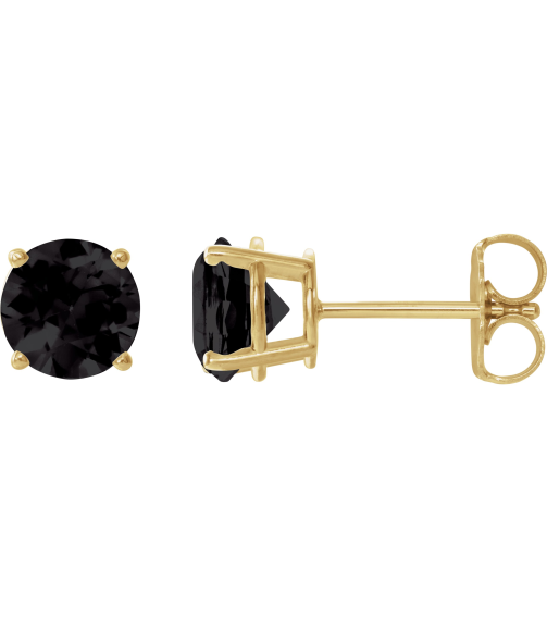 1874 14K Yellow Set Round Natural Onyx Pair 7 Mm Friction Friction Backs Included 4-Prong Polished Natural Onyx Stud Earrings