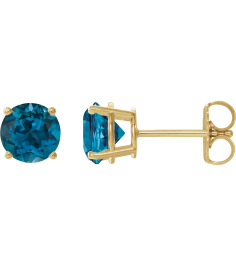 1874 14K Yellow Set Round Natural London Blue Topaz Pair 7 Mm Friction Friction Backs Included 4-Prong Polished Natural London Blue Topaz Stud Earrings