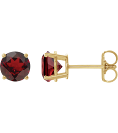 1874 14K Yellow Set Round Natural Mozambique Garnet Pair 7 Mm Friction Friction Backs Included 4-Prong Polished Natural Mozambique Garnet Stud Earrings