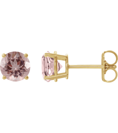 1874 14K Yellow Set Round Natural Pink Morganite Pair 7 Mm Friction Friction Backs Included 4-Prong Polished Natural Morganite Stud Earrings