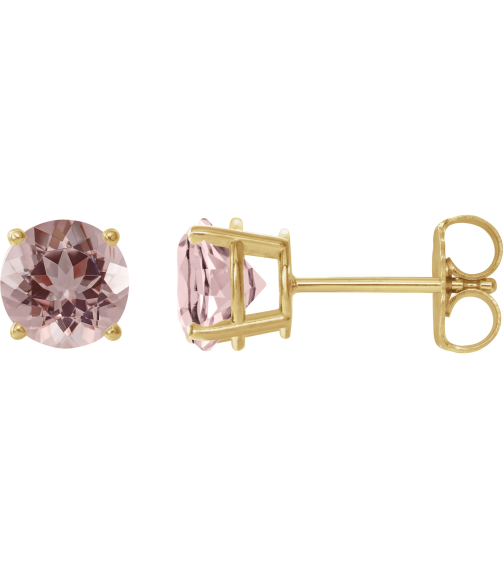 1874 14K Yellow Set Round Natural Pink Morganite Pair 7 Mm Friction Friction Backs Included 4-Prong Polished Natural Morganite Stud Earrings