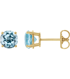 1874 14K Yellow Set Round Natural Sky Blue Topaz Pair 7 Mm Friction Friction Backs Included 4-Prong Polished Natural Sky Blue Topaz Stud Earrings