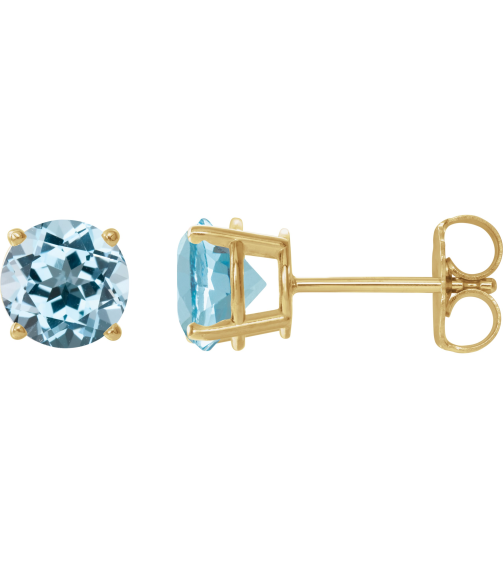 1874 14K Yellow Set Round Natural Sky Blue Topaz Pair 7 Mm Friction Friction Backs Included 4-Prong Polished Natural Sky Blue Topaz Stud Earrings
