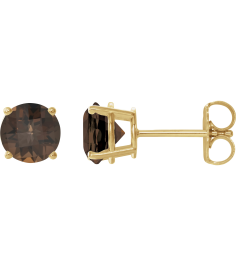 1874 14K Yellow Set Round Natural Smoky Quartz Pair 7 Mm Friction Friction Backs Included 4-Prong Polished Natural Smoky Quartz Stud Earrings