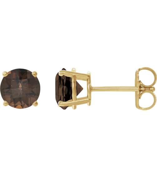 1874 14K Yellow Set Round Natural Smoky Quartz Pair 7 Mm Friction Friction Backs Included 4-Prong Polished Natural Smoky Quartz Stud Earrings