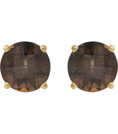 1874 14K Yellow Set Round Natural Smoky Quartz Pair 7 Mm Friction Friction Backs Included 4-Prong Polished Natural Smoky Quartz Stud Earrings