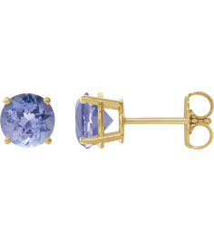 1874 14K Yellow Set Round Natural Tanzanite Pair 7 Mm Friction Friction Backs Included 4-Prong Polished Natural Tanzanite Stud Earrings