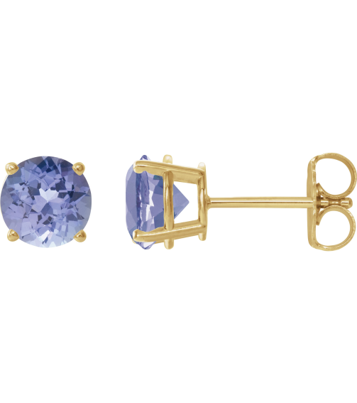 1874 14K Yellow Set Round Natural Tanzanite Pair 7 Mm Friction Friction Backs Included 4-Prong Polished Natural Tanzanite Stud Earrings