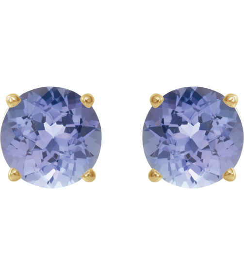 1874 14K Yellow Set Round Natural Tanzanite Pair 7 Mm Friction Friction Backs Included 4-Prong Polished Natural Tanzanite Stud Earrings
