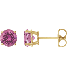 1874 14K Yellow Set Round Lab-Grown Pink Sapphire Pair 7 Mm Friction Friction Backs Included 4-Prong Polished Lab-Grown Pink Sapphire Stud Earrings