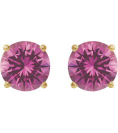 1874 14K Yellow Set Round Lab-Grown Pink Sapphire Pair 7 Mm Friction Friction Backs Included 4-Prong Polished Lab-Grown Pink Sapphire Stud Earrings