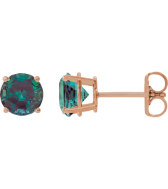 1874 14K Rose Set Round Lab-Grown Alexandrite Pair 8 Mm Friction Friction Backs Included 4-Prong Polished Lab-Grown Alexandrite Stud Earrings