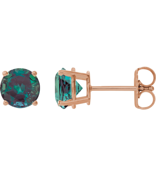 1874 14K Rose Set Round Lab-Grown Alexandrite Pair 8 Mm Friction Friction Backs Included 4-Prong Polished Lab-Grown Alexandrite Stud Earrings