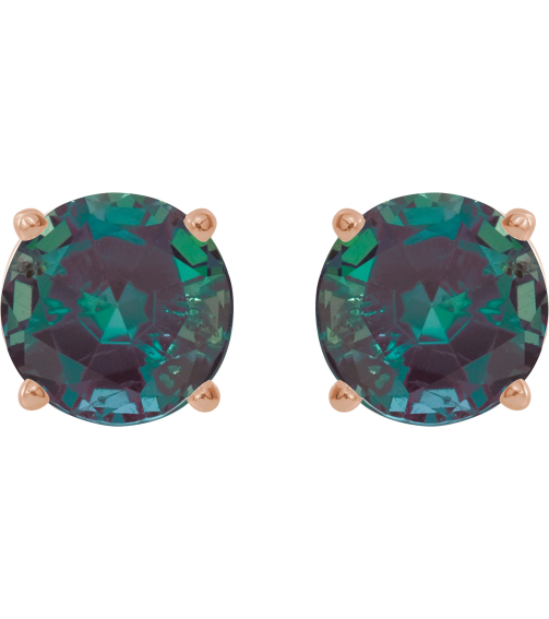 1874 14K Rose Set Round Lab-Grown Alexandrite Pair 8 Mm Friction Friction Backs Included 4-Prong Polished Lab-Grown Alexandrite Stud Earrings