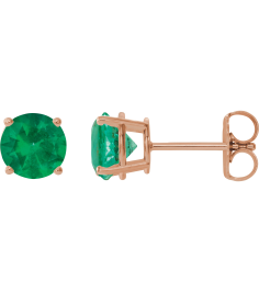 1874 14K Rose Set Round Lab-Grown Emerald Pair 8 Mm Friction Friction Backs Included 4-Prong Polished Lab-Grown Emerald Stud Earrings