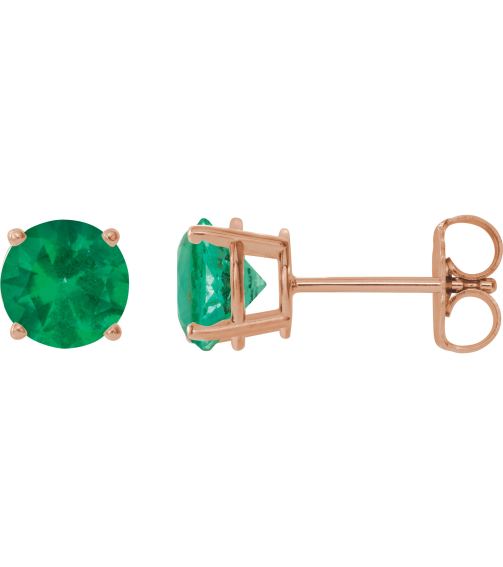 1874 14K Rose Set Round Lab-Grown Emerald Pair 8 Mm Friction Friction Backs Included 4-Prong Polished Lab-Grown Emerald Stud Earrings