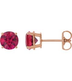 1874 14K Rose Set Round Lab-Grown Ruby Pair 8 Mm Friction Friction Backs Included 4-Prong Polished Lab-Grown Ruby Stud Earrings