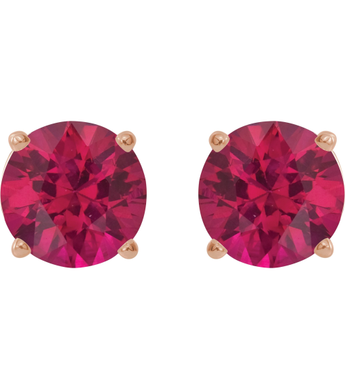 1874 14K Rose Set Round Lab-Grown Ruby Pair 8 Mm Friction Friction Backs Included 4-Prong Polished Lab-Grown Ruby Stud Earrings