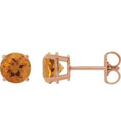 1874 14K Rose Set Round Natural Citrine Pair 8 Mm Friction Friction Backs Included 4-Prong Polished Natural Citrine Stud Earrings