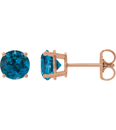 1874 14K Rose Set Round Natural London Blue Topaz Pair 8 Mm Friction Friction Backs Included 4-Prong Polished Natural London Blue Topaz Stud Earrings