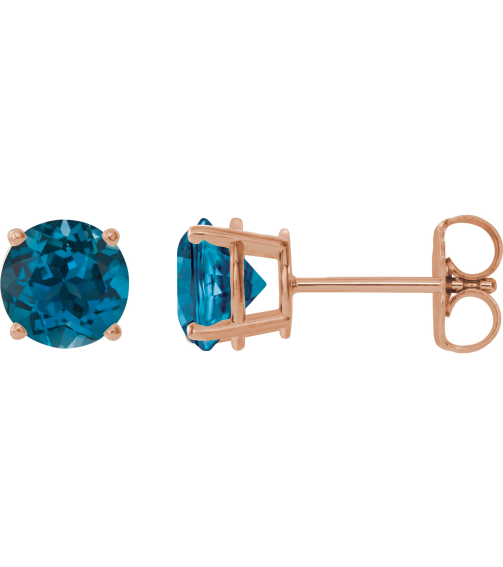1874 14K Rose Set Round Natural London Blue Topaz Pair 8 Mm Friction Friction Backs Included 4-Prong Polished Natural London Blue Topaz Stud Earrings