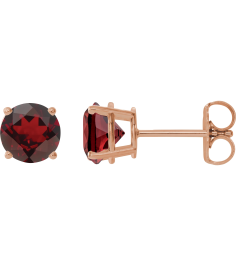 1874 14K Rose Set Round Natural Mozambique Garnet Pair 8 Mm Friction Friction Backs Included 4-Prong Polished Natural Mozambique Garnet Stud Earrings