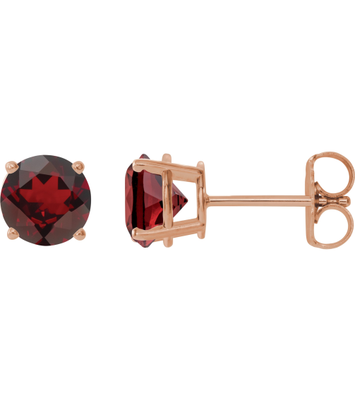 1874 14K Rose Set Round Natural Mozambique Garnet Pair 8 Mm Friction Friction Backs Included 4-Prong Polished Natural Mozambique Garnet Stud Earrings