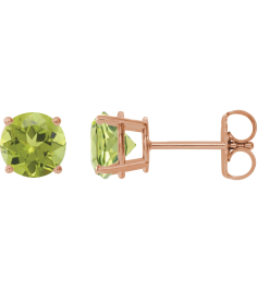 1874 14K Rose Set Round Natural Peridot Pair 8 Mm Friction Friction Backs Included 4-Prong Polished Natural Peridot Stud Earrings
