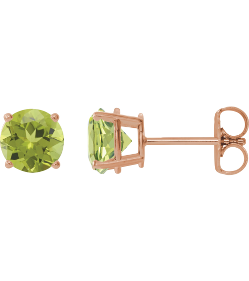 1874 14K Rose Set Round Natural Peridot Pair 8 Mm Friction Friction Backs Included 4-Prong Polished Natural Peridot Stud Earrings