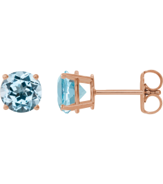 1874 14K Rose Set Round Natural Sky Blue Topaz Pair 8 Mm Friction Friction Backs Included 4-Prong Polished Natural Sky Blue Topaz Stud Earrings