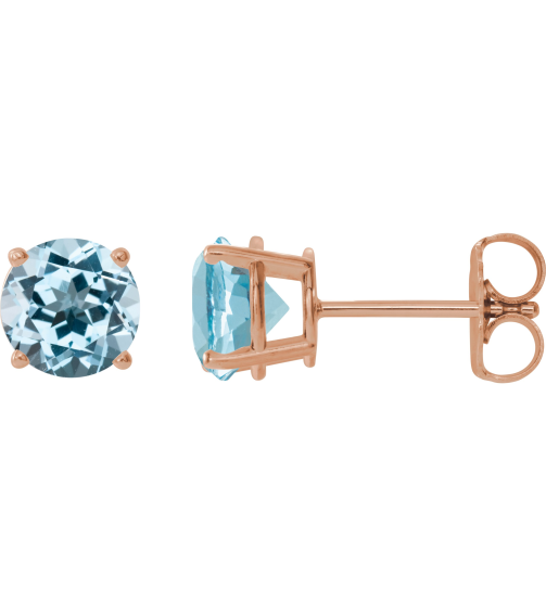 1874 14K Rose Set Round Natural Sky Blue Topaz Pair 8 Mm Friction Friction Backs Included 4-Prong Polished Natural Sky Blue Topaz Stud Earrings