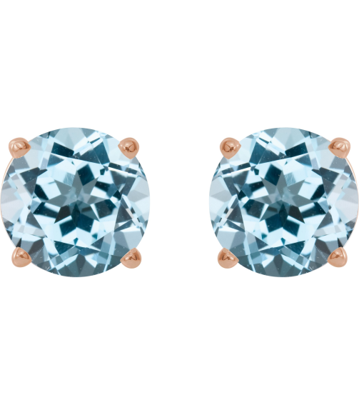 1874 14K Rose Set Round Natural Sky Blue Topaz Pair 8 Mm Friction Friction Backs Included 4-Prong Polished Natural Sky Blue Topaz Stud Earrings