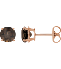 1874 14K Rose Set Round Natural Smoky Quartz Pair 8 Mm Friction Friction Backs Included 4-Prong Polished Natural Smoky Quartz Stud Earrings
